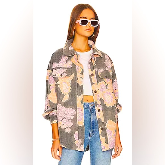 FREE PEOPLE Jacquard Ruby Jacket Oversized Boho in Charcoal size L‎ - Picture 4 of 16